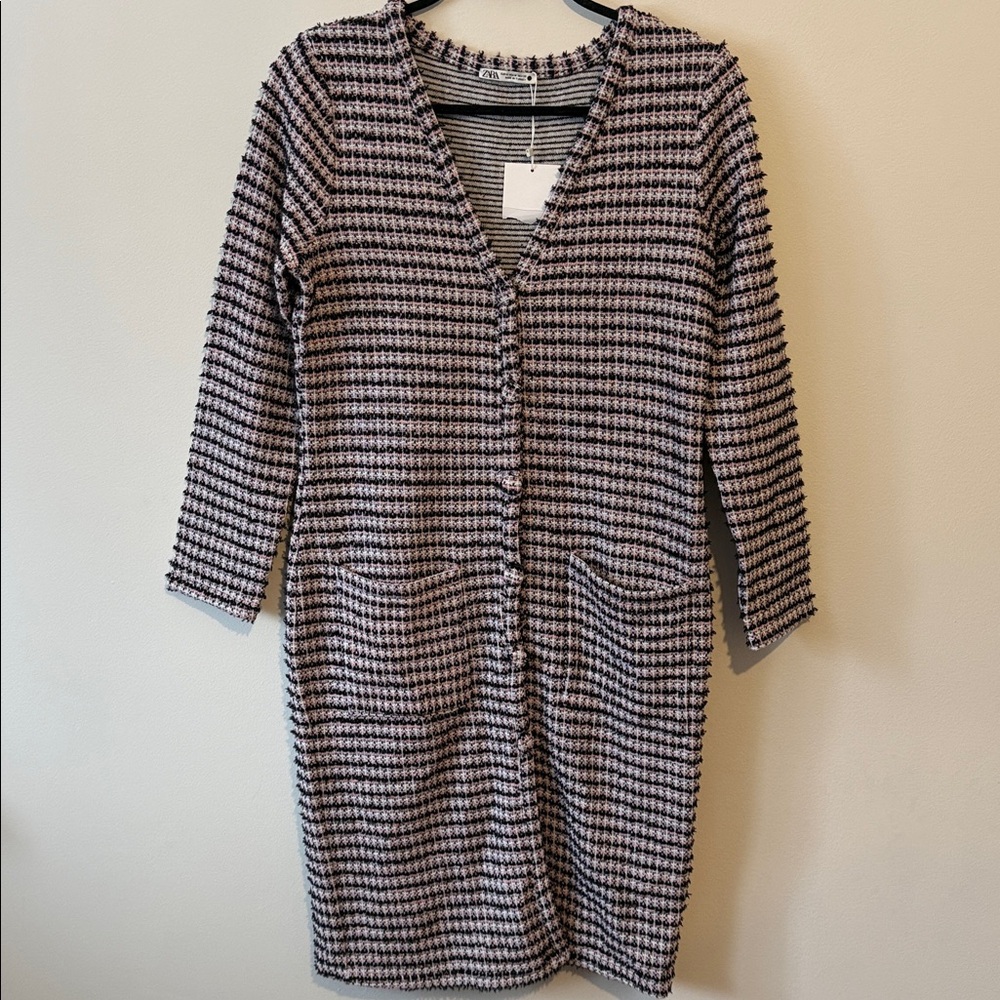 Zara Textured V-Neck Midi Dress/Cardigan – Size Medium (NWT) - Picture 3 of 6
